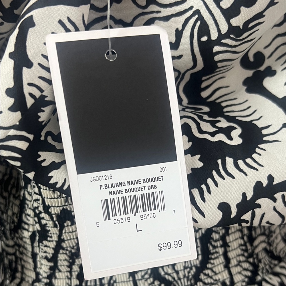 Juicy Couture Black and White Long Sleeve Smocked Waist Dress - Picture 2 of 11